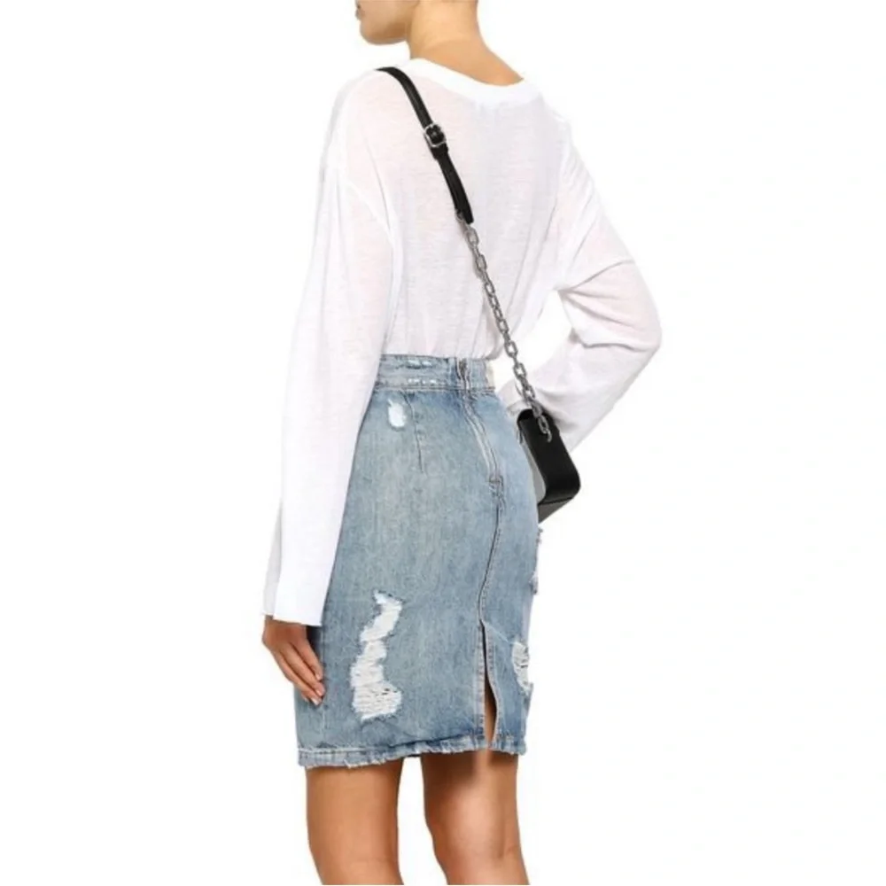IRO distressed ripped denim jean pencil skirt